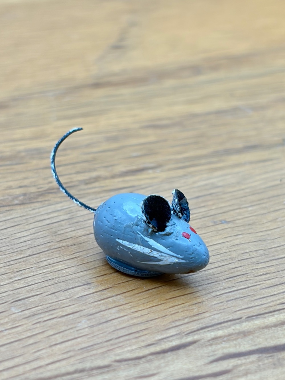 Vintage Miniature Mice Mouse Tiny Wood Figurine w/ Leather Ears & Tail 0.5"